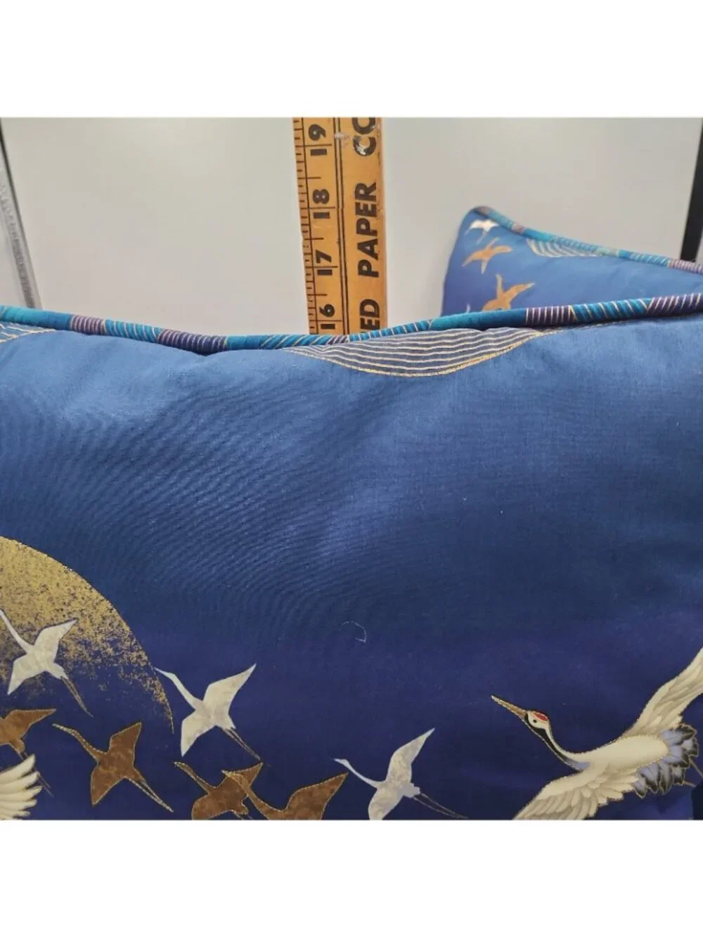 Vintage Blue & Gold Crane Pillows Set Of 2 16x16